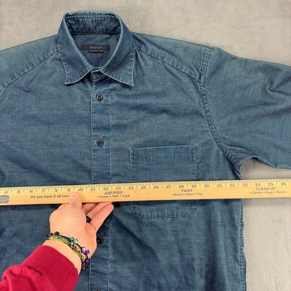 Zegna Sport Corduroy Shirt Mens Medium Blue Long Sleeve Fine Wales Made in Italy - Picture 7 of 8